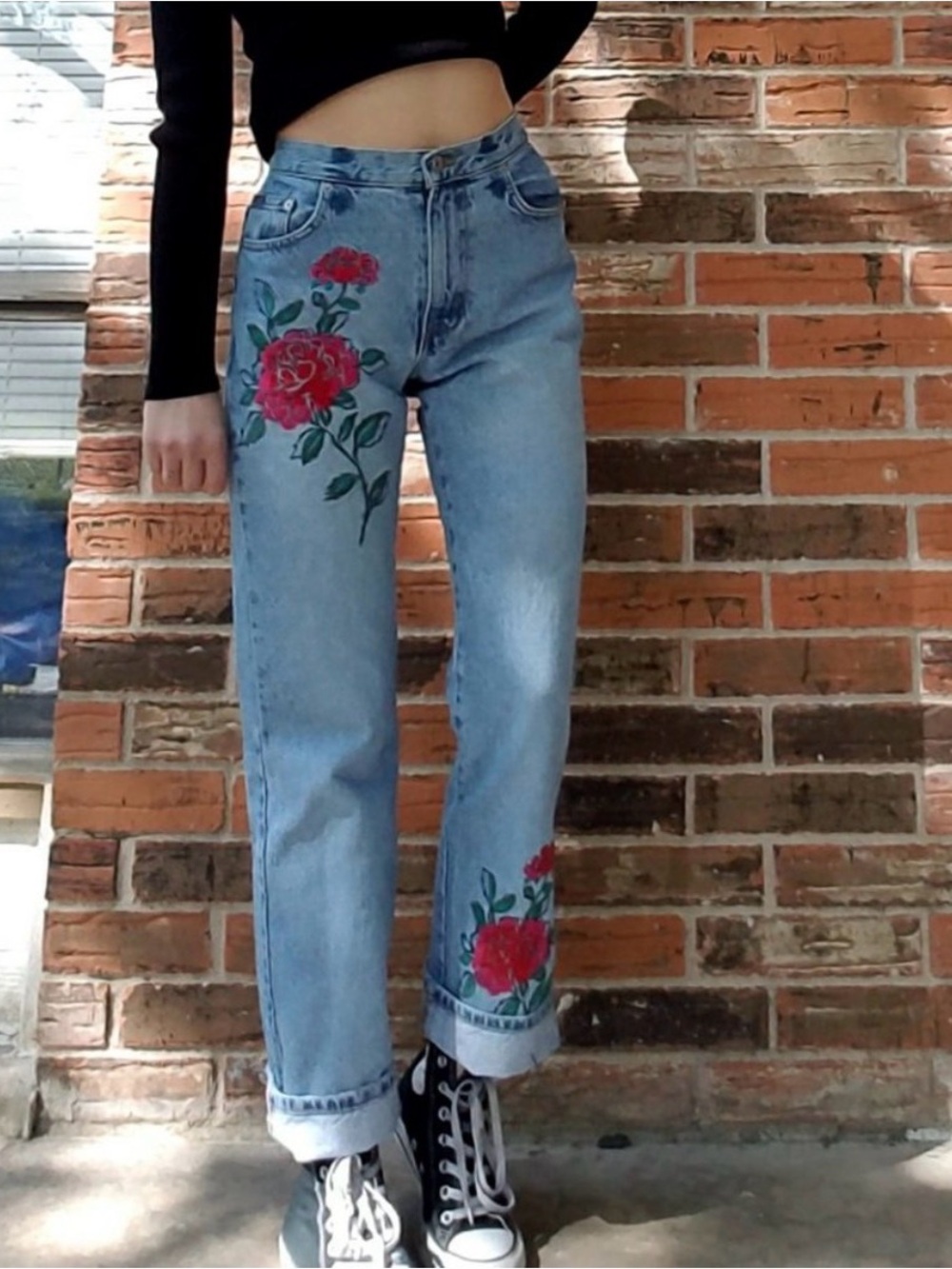 Vintage Express Embroidered Res Roses Jeans Size 9/10 see measurements,